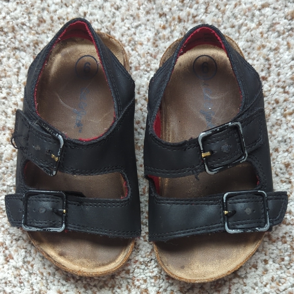 Black and Brown Sandals with Adjustable Buckles and Cork Footbed